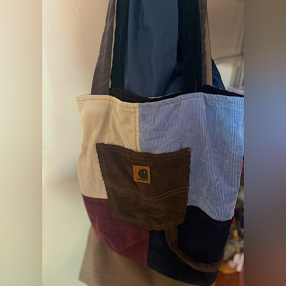 Handcrafted/Upcycled carhartt courduroy tote bag - one of a kind